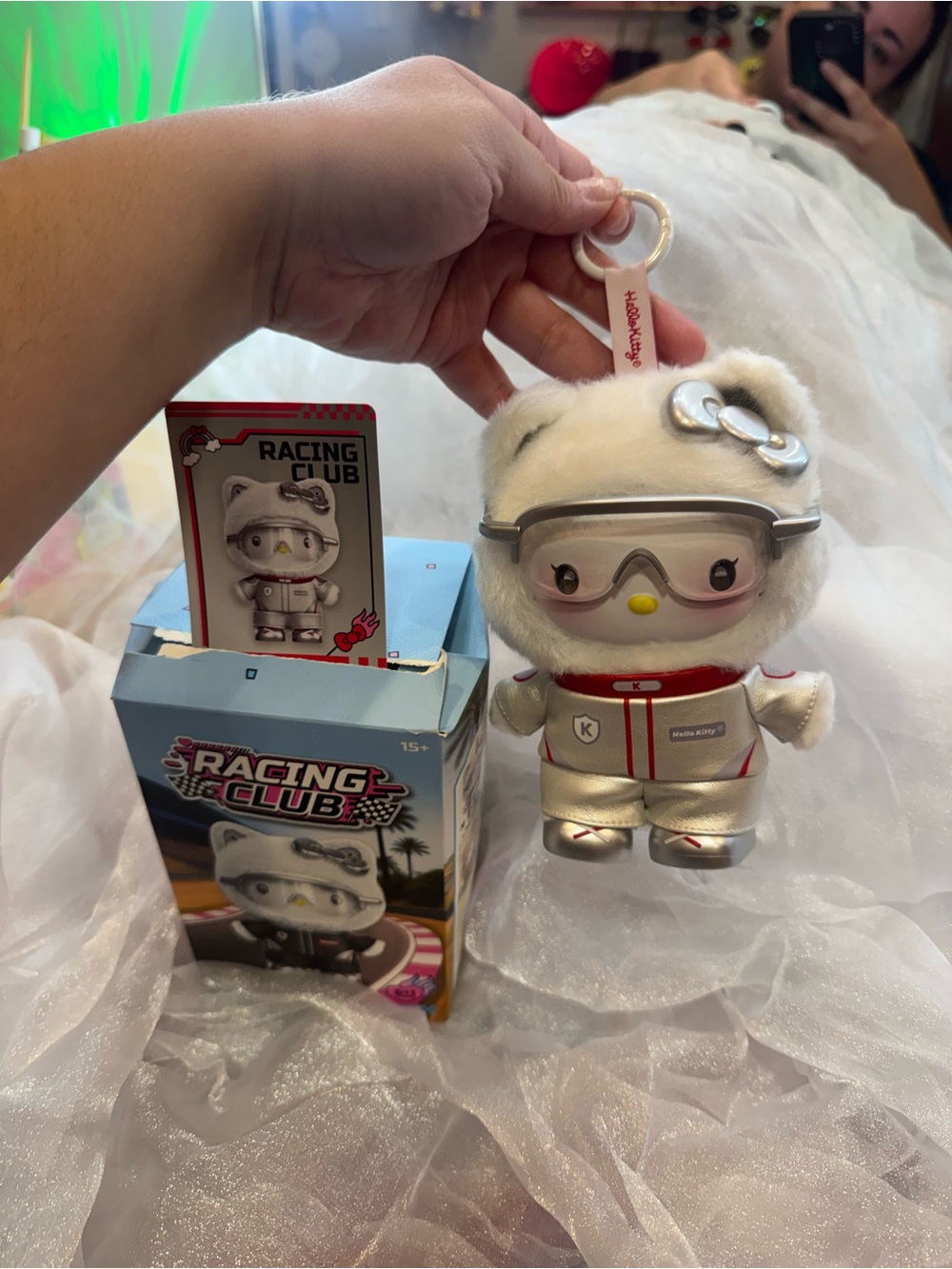 Hello Kitty Racing Club Plush Keychain - White and Silver